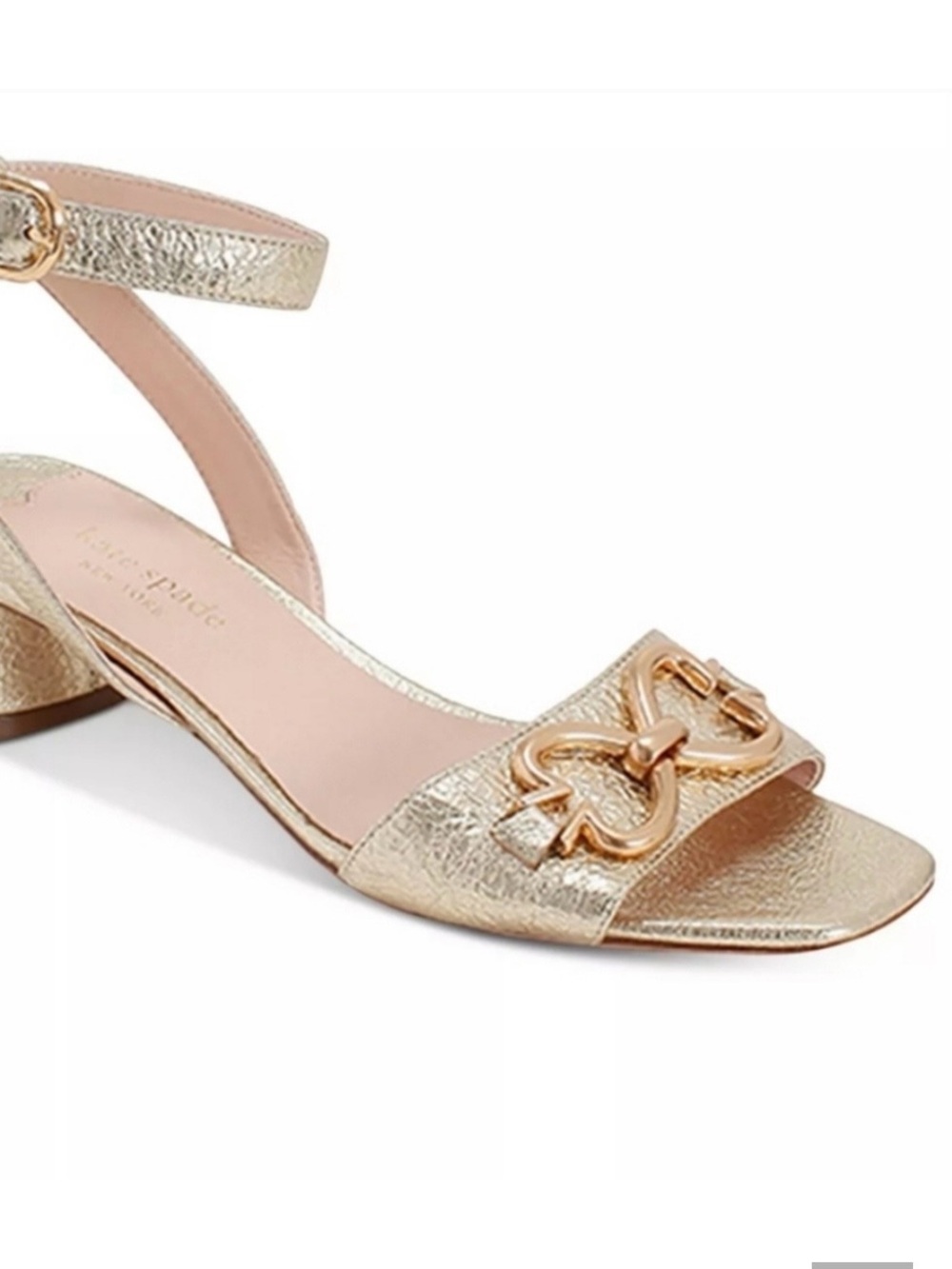 Kate Spade Lagoon metallic gold leather sandals with heart buckles, size 8 1/2 B